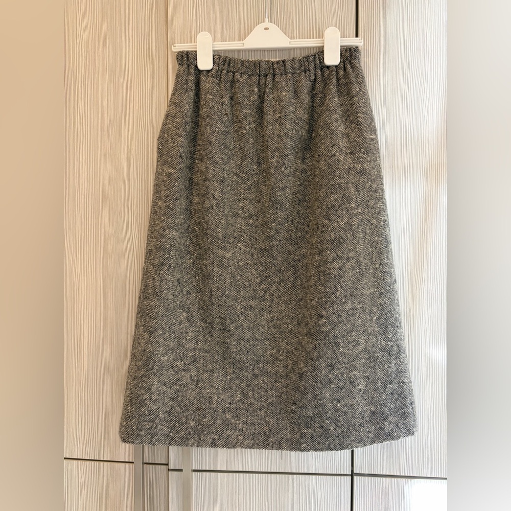 Orvis Wool Midi Skirt Gray Fully Lined Back Slit Elastic Waist Petite 6 NWOT